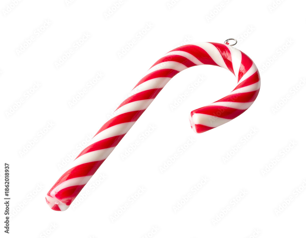 Obraz premium A classic red and white striped hooked confectionary item on black
