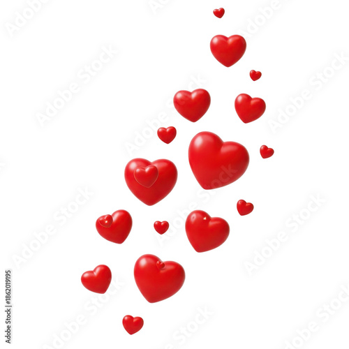 Floating red hearts isolated on transparent background