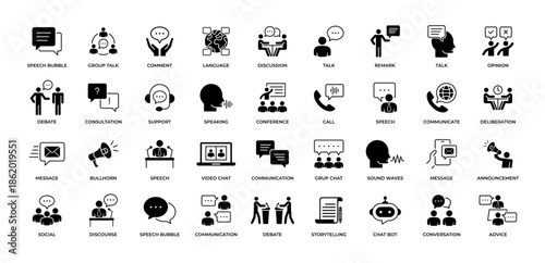 Speaking icon set. Vector illustration. Containing discussion, speech bubble, talking, consultation, conversation and more.