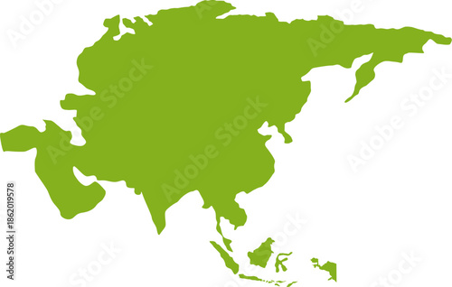 Green Silhouette Map of Asia Continent Isolated on White Background.