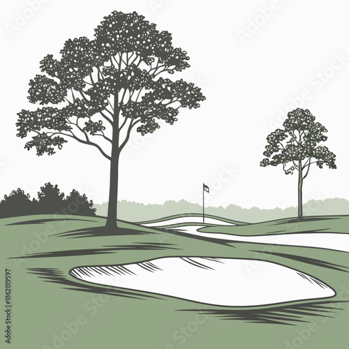 Golf course with trees and pond