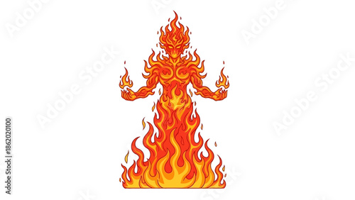 Fiery Humanoid Figure with Flames Illustration.