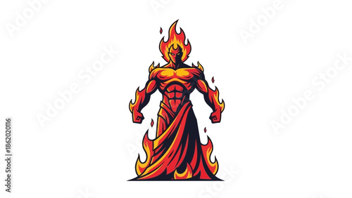 Illustration of a fiery humanoid figure with flames.