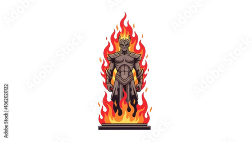 Illustration of a knight in armor engulfed in flames.