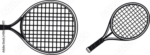 Tennis Racket Line Art Vector – Black and White Sports Equipment Illustration