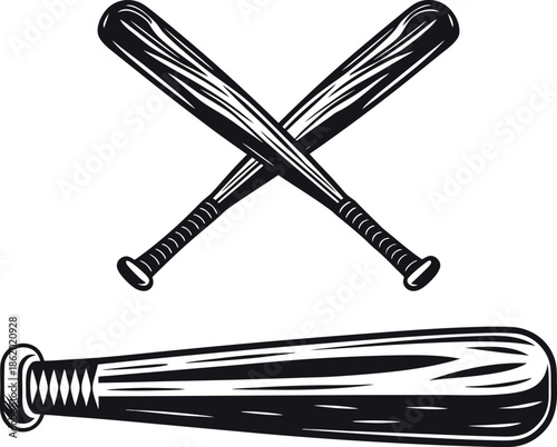Baseball Bat Vector Illustration – Crossed Bats and Single Bat Line Art