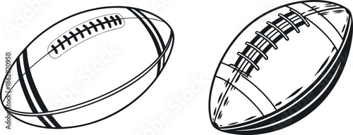 Rugby Ball and American Football Ball Line Art Vector Illustration