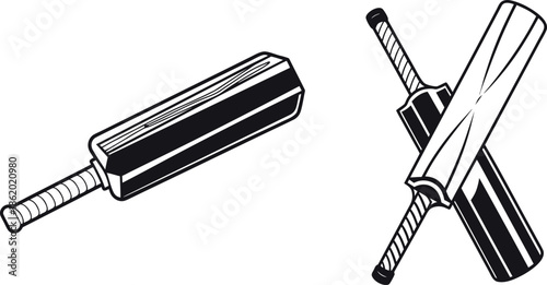 Cricket Bat Vector Illustration – Crossed Bats and Single Bat Line Art