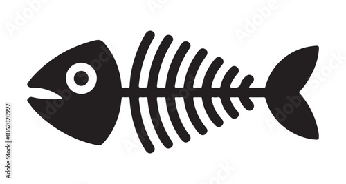 Fish skeleton vector icon set isolated on white background. animal bone carcass black silhouettes logo illustration