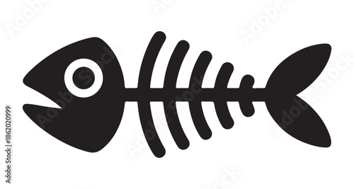 Fish skeleton vector icon set isolated on white background. animal bone carcass black silhouettes logo illustration