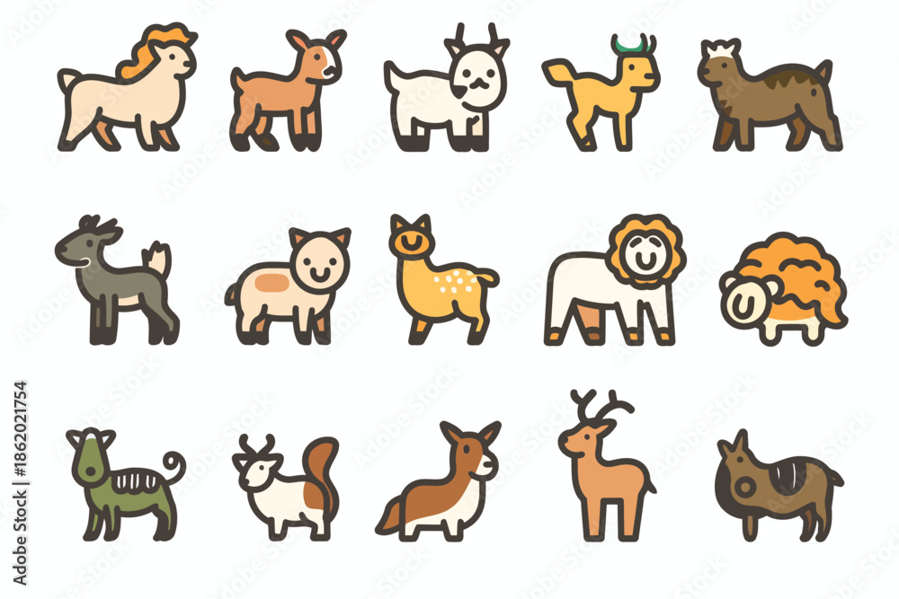 Obraz premium Hand draw doodle animals set isolated illustration