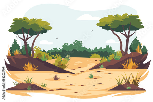 Deforestation Exposing Barren Land isolated illustration