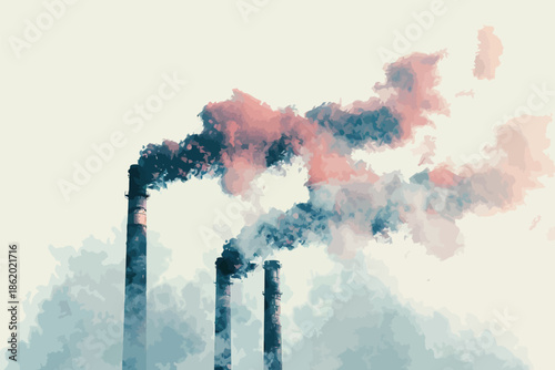 Factory Chimneys Emitting Thick Smoke isolated illustration