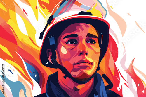 Firefighters Determined Gaze Amidst Flames isolated illustration
