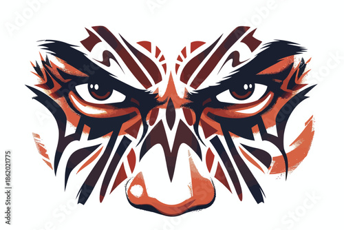 Intense Eyes of a Tribal Warrior isolated illustration