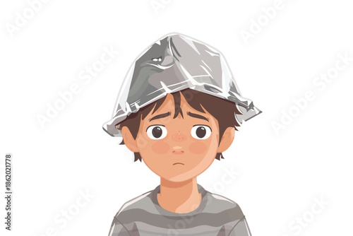 kid in tin foil hat isolated illustration