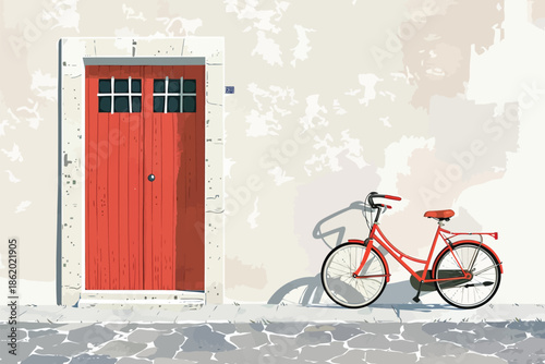 Vintage Bicycle Leaning Against Wall isolated illustration