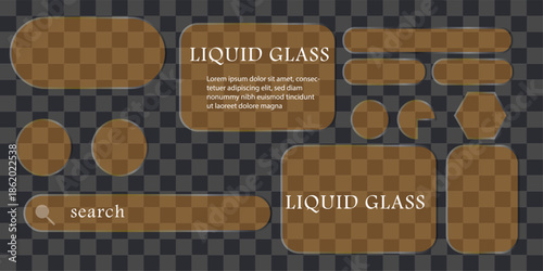 Liquid glass smartphone icon interface isolated for dark theme. White ui light frame square and circle banner with glow stroke. smartphone and web app, vector illustration.
