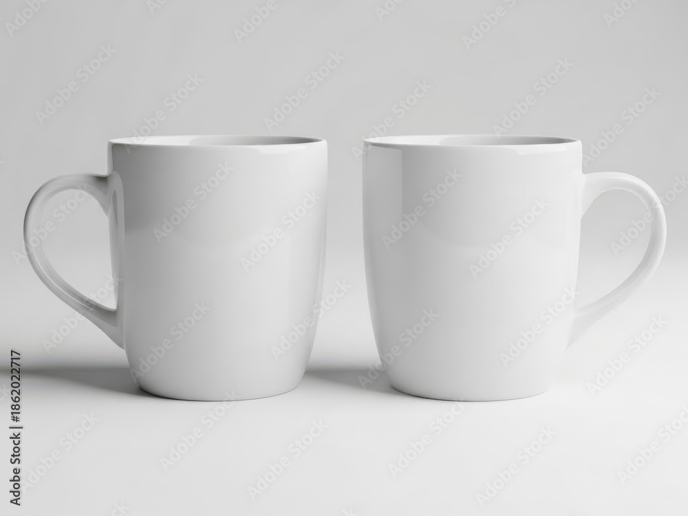 Obraz premium Two white mugs isolated on white background