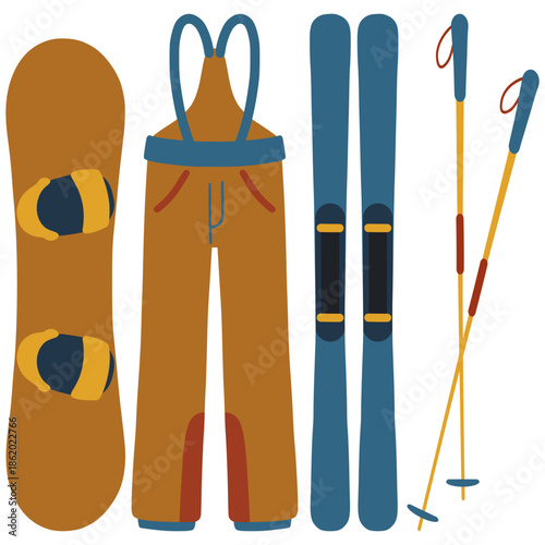 Winter sport equipment for skiing and snowboarding adventures