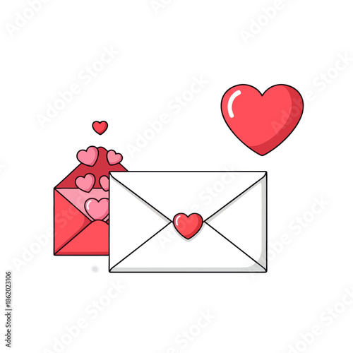 Valentine's Day Love Letter Envelope with Hearts - Romantic Communication Design