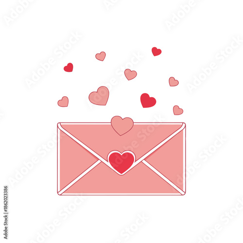 Pink envelope with floating hearts, Valentine's Day celebration, love letter