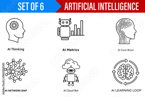 Artificial Intelligence Concepts Illustrated in Minimalist Style isolated on Transparent Background 