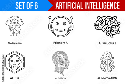 Artificial Intelligence Icons Set - Minimalist Style, Energetic Mood isolated on Transparent Background
