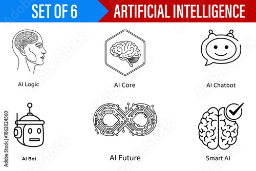 Artificial Intelligence Concepts Illustrated in Minimalist Style isolated on Transparent Background
