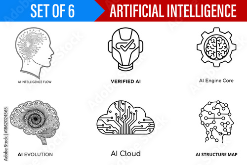 Artificial Intelligence Icons Set - Minimalist Style, Energetic Mood isolated on Transparent Background
