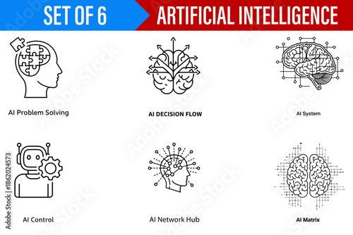 Artificial Intelligence Icons Set - Minimalist Style, Energetic Mood isolated on Transparent Background