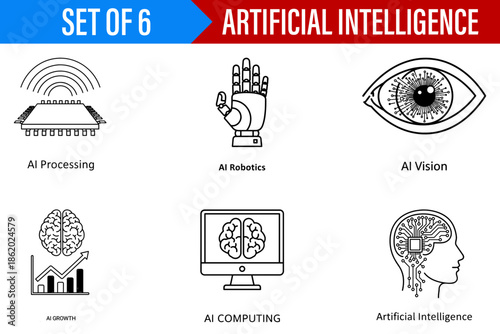 Artificial Intelligence Concepts Illustrated in Minimalist Style isolated on Transparent Background