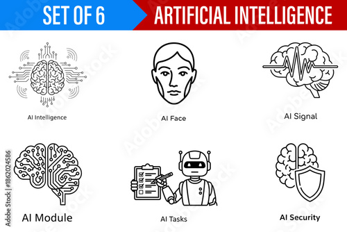 Artificial Intelligence Icons Set - Minimalist Style, Energetic Mood isolated on Transparent Background