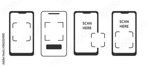 QR code smartphone frame box set template. QR code with inscription scan me with smartphone. Scan me icon. Scan qr code icon for payment, mobile app