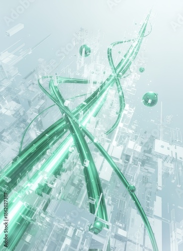 Green Futuristic Data Streams with Abstract Digital Architecture
