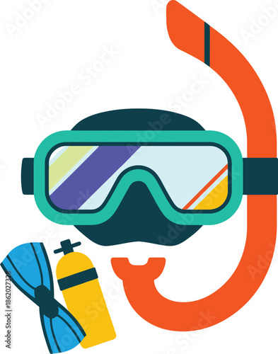 Snorkeling Gear Vector Graphic Illustration with Mask, Snorkel, and Tank for Underwater Exploration