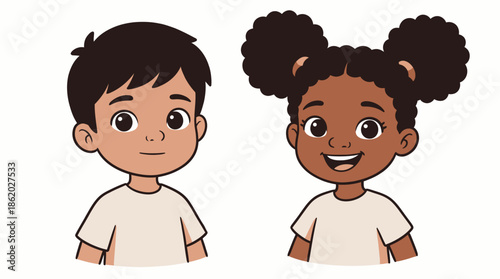 Vector Cartoon Children Duo – Friendly Stylized Portrait of Two Diverse Kids for Educational, Family, and Youth-Focused Design Themes