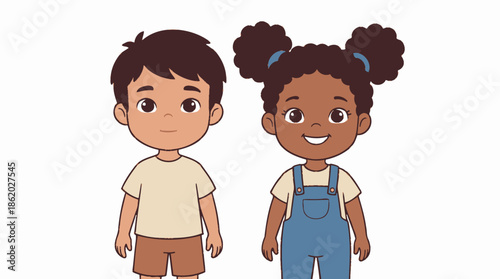 Vector Cartoon Children Duo – Friendly Stylized Portrait of Two Diverse Kids for Educational, Family, and Youth-Focused Design Themes