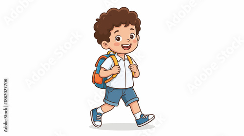 Vector Walking School Child Illustration – Cartoon Portrait with Backpack in Motion for Educational, Youth Activity, and Learning Design Themes