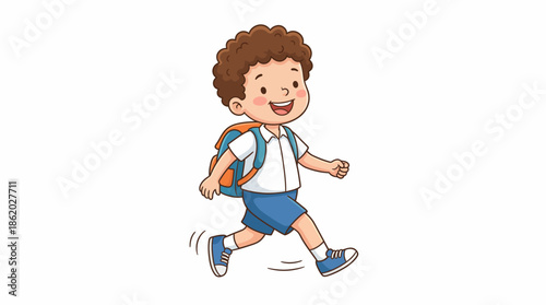 Vector Walking School Child Illustration – Cartoon Portrait with Backpack in Motion for Educational, Youth Activity, and Learning Design Themes
