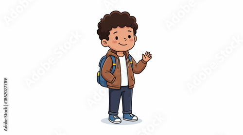Vector School Child Illustration – Cartoon Portrait of Smiling Student with Backpack for Educational, Youth Lifestyle, and Learning Design Themes