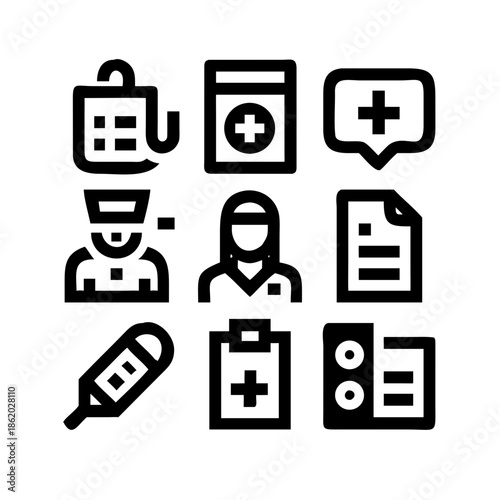 healthcare icon set collection in dual tone style. an icon pack contain health, care, doctor, nurse, hospital, clinic, medicine, pill, report, vaccine 