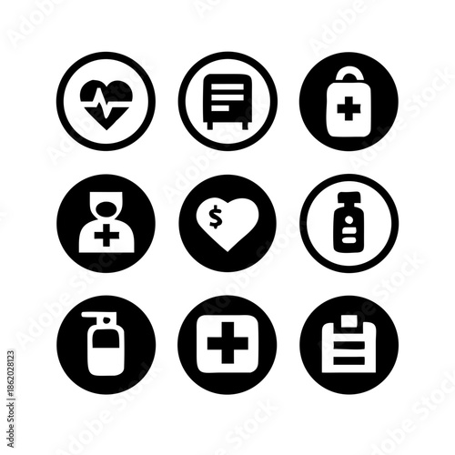 healthcare icon set collection in dual tone style. an icon pack contain health, care, doctor, nurse, hospital, clinic, medicine, pill, report, vaccine 