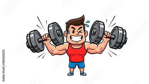 Strong Bodybuilder Character Exercising: Fitness and Gym Mascot.