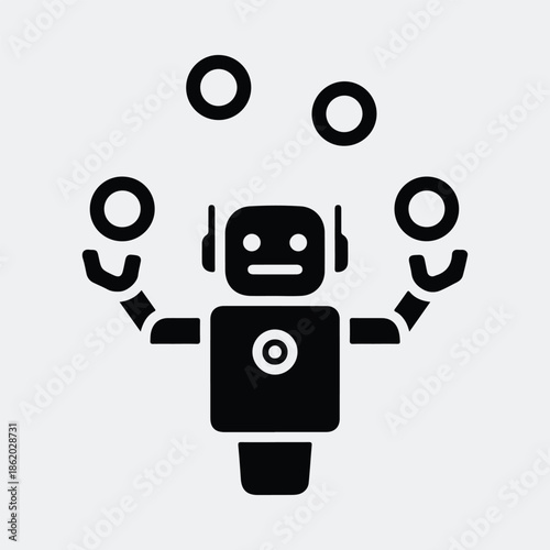 Silhouette artificial intelligence robot juggling rings digital technology concept vector illustration