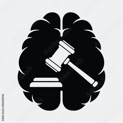 Silhouette brain with justice gavel inside for legal thinking vector illustration