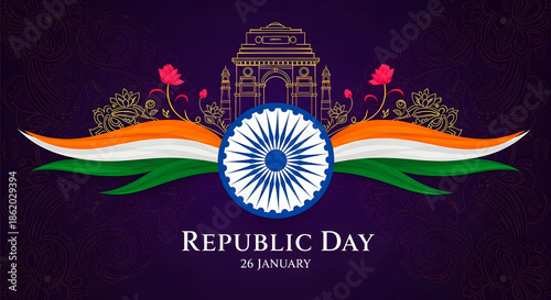 India republic day celebration with national flag and monument