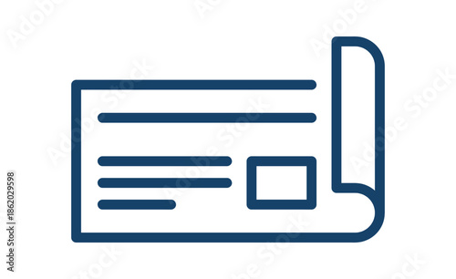 Bank check document icon in clean line style, financial payment cheque paper with signature area and amount fields, banking transaction, accounting, invoice line flat vector illustration.