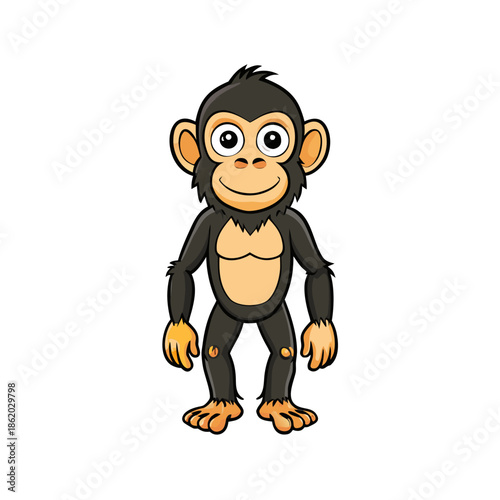 A smiling young monk boy hero stands with his funny dog friend in a colorful cartoon illustration full of joy and adventure