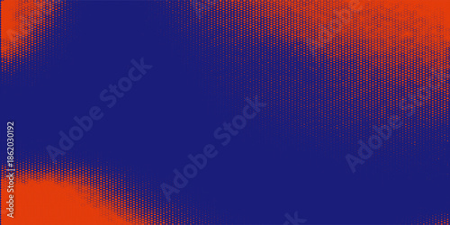 A striking abstract background featuring a bold spiral composition created with halftone dot textures. Intense red tones dominate the design, contrasted with deep blue dotted patterns